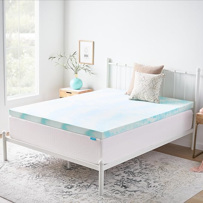 Linenspa 3 Inch Swirl Gel Memory Foam Mattress Topper, Queen Size – Cooling Gel Infused, Ventilation Holes – Pressure Relieving Bed Topper – CertiPUR Certified