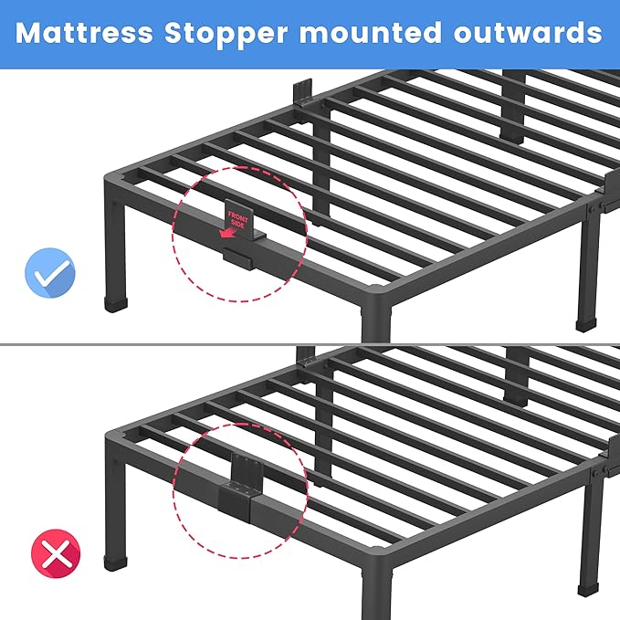 MAF 14 Inch Twin Metal Platform Bed Frame with Round Corner Legs, 3000 LBS Heavy Duty Steel Slats Support, Noise Free, No Box Spring Needed, Easy Assembly