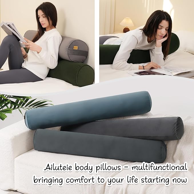 Body Pillow for Adults,Long Round Pillow,Big Cylindrical Pillow,Large Full Bolster Pillows for Side Sleepers (Jade Green, 59"*7.87")