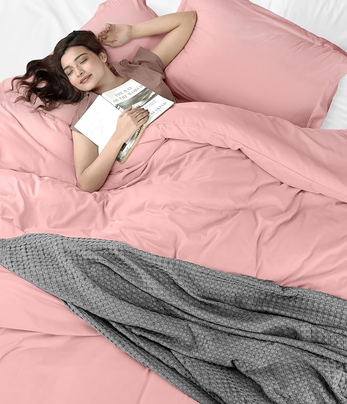 Utopia Bedding Duvet Cover Queen Size - 3 Piece with Zipper Closure - 1 Comforter Cover 90X90 Inches & 2 Pillow Shams 20X26 Inches (Pink) Comforter Not Included