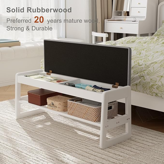 AQIMUELE Shoe Rack Bench,2 Tiers Shoe Bench with Storage with Flip-Top,Wood Shoe Rack for Entryway,Hallway(White Upholstered Seat,11.8" D x 39.3" W x 15.7" H)