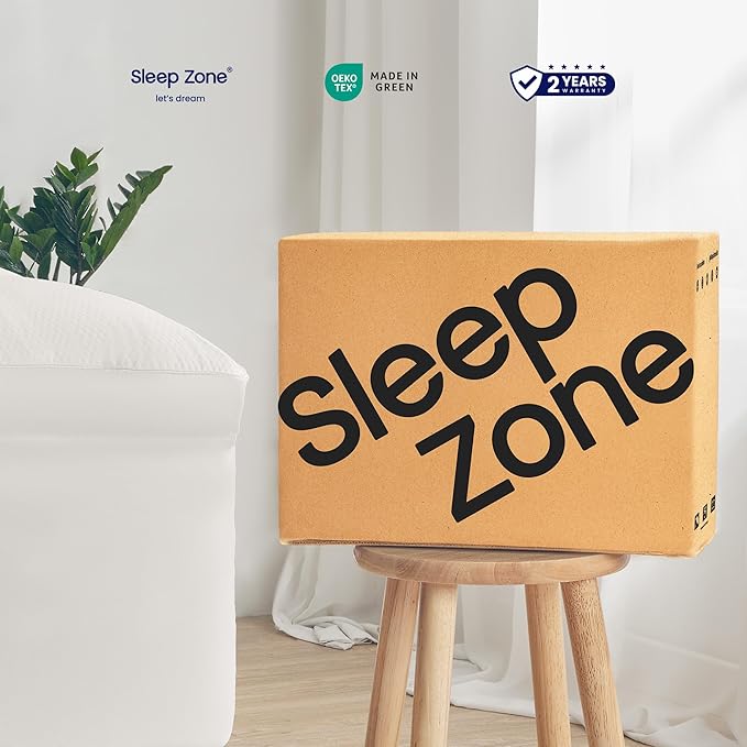 SLEEP ZONE Queen Mattress Protector, Deep Pocket Mattress Pad Cover, Thick Fitted Mattress Topper for Back Pain, Hotel Quality (White, Queen)