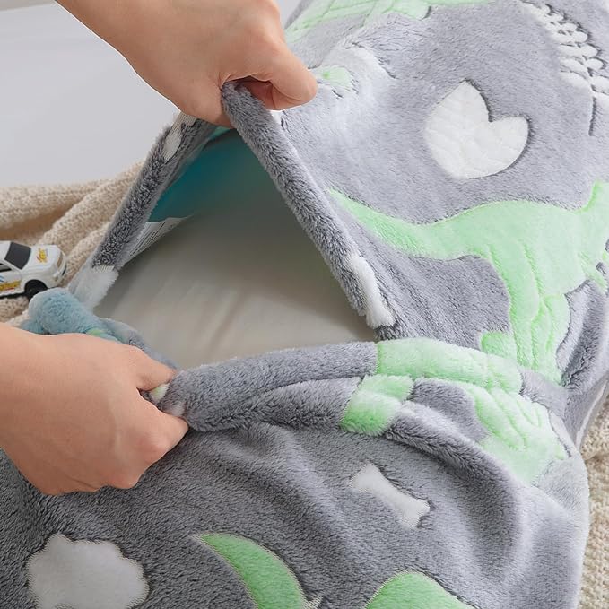 HOMBYS Glow in The Dark Body Pillow Cover, Soft Velvet Fluffy Bed Pillow Case, Fuzzy Long Pillowcase for Kids Boys Childern, Plush Decorative Throw Pillow Cover, 21x54 Inches, Green Grey