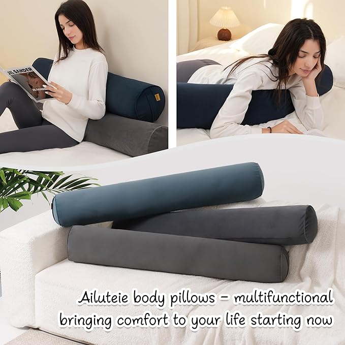 Body Pillow for Adults,Long Round Pillow,Big Cylindrical Pillow,Large Full Bolster Pillows for Side Sleepers (Teal Blue, 59"*7.87")