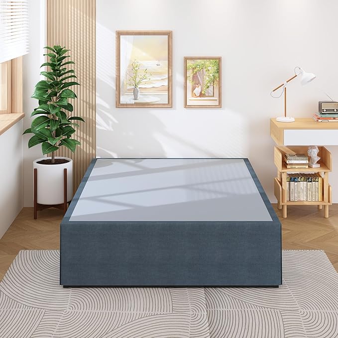 Lutown-Teen 18 Inch King Bed Frame with Storage Bed Cover Skirt, Heavy Duty Metal Full Platform Bed Frame No Box Spring Needed, Easy Assembly, Noise Free, Black and Blue