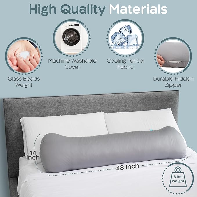 SleepCloud Weighted Body Pillow 8lbs - Weighted Pillow for Deeper Sleep (48" x 14") - Cooling Body Pillows for Adults, Full Body Pillow for Sleeping, Side Sleeper Body Pillows with Cover (X-Large)