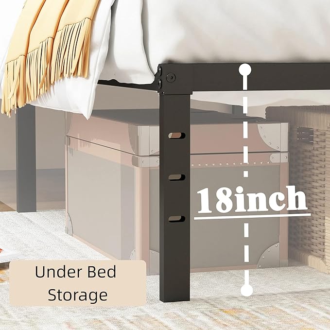 FONTOI Twin Bed Frames, 18 Inch Twin Size Metal Bed Frame with Underbed Storage Space, Heavy Duty Metal Slat Support, Platform Bed with No Box Spring Needed, Noise-Free & Easy Assembly, Black