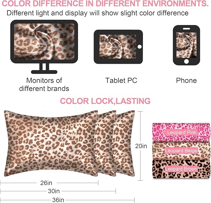 Silk Pillow Cases 2 Pack Queen Size with Hidden Zipper, Mulberry Silk Pillowcase for Hair and Skin, Smooth and Soft Breathable Cooling Silk Satin Pillowcase Set of 2, Gifts for Women,Leopard Beige