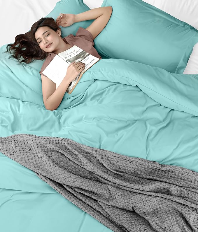 Utopia Bedding Duvet Cover Queen Size - 3 Piece with Zipper Closure - 1 Comforter Cover 90X90 Inches & 2 Pillow Shams 20X26 Inches (Spa Blue) Comforter Not Included