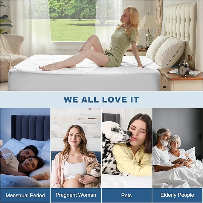 BEDLORE Twin XL Size Waterproof Mattress Protector Viscose Derived from Bamboo, Soft Mattress Cover Fitted with Deep Pocket 6"-15", Breathable Noiseless Mattress Pad, Machine Washable(White)