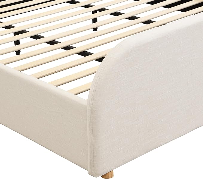 Christopher Knight Home Lanet Linen Upholstered Queen Size Bed Frame with Headboard, Modern Queen Bed Frame and Headboard, Wooden Slats Support, Easy Assembly, No Box Spring Needed, Beige