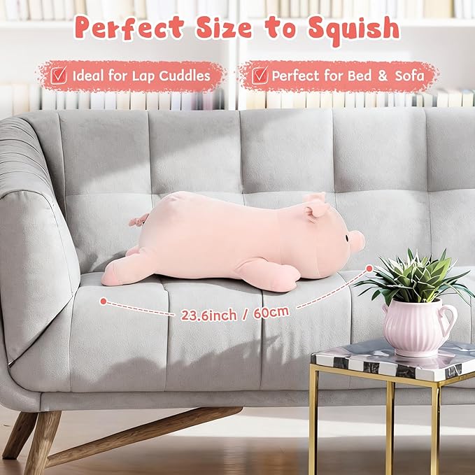 MaoGoLan Pink Pig Stuffed Animal Plush Pillow– 24" Giant Stuffed Pig Toy, Soft Hugging Piglet Toy for Kid Girl Boy & Adults, Perfect Piggy Birthday Gift, Baby Shower Party Favor Decor