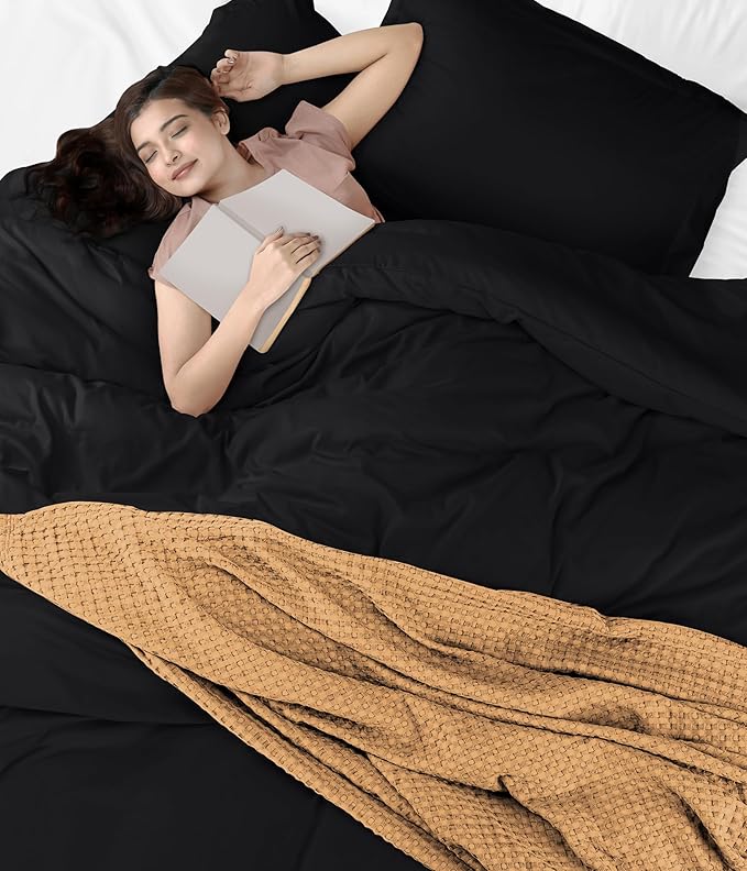 Utopia Bedding Duvet Cover King Size - 3 Piece with Zipper Closure - 1 Comforter Cover 104X90 Inches & 2 Pillow Shams 20X36 Inches (Black) Comforter Not Included