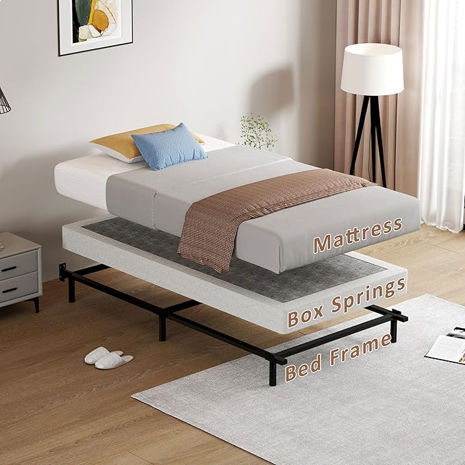 SHOANED Twin Size Box Springs - 5 Inch Low Profile Mattress Foundation No Noise Heavy Duty Metal Basics Bed Base with Clean Fabric Cover, Easy Assembly