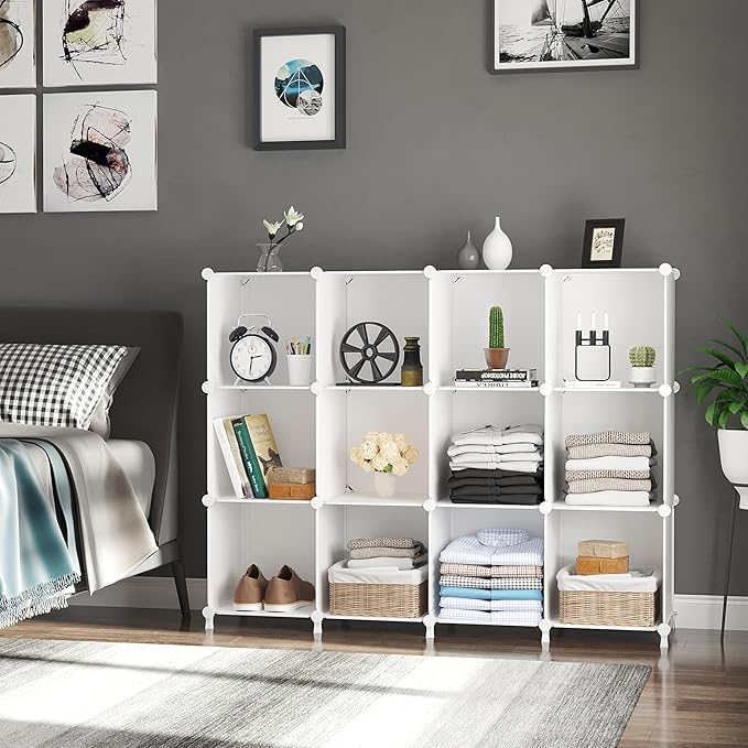 AWTATOS 8 Cube Storage Organizer, Closet Organizer Storage Shelf, Bookcase Bookshelf, DIY Stackable Storage Cubes Shelves for Closet, Bedroom, Home, Office, White