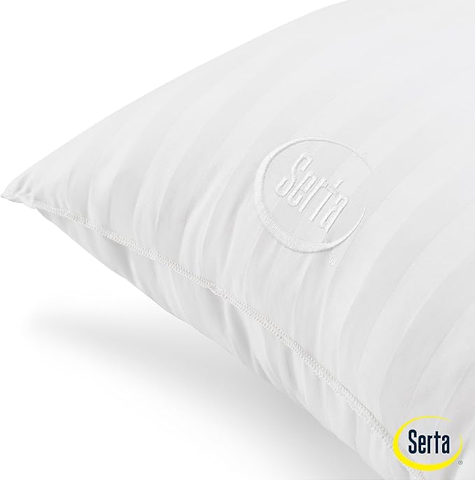 Serta Won't Go Flat King Size Set of 2 Down Alternative Bed Pillows, Extra Life Foam Core with Medium Support, Perfect for Back, Stomach or Side Sleepers, White
