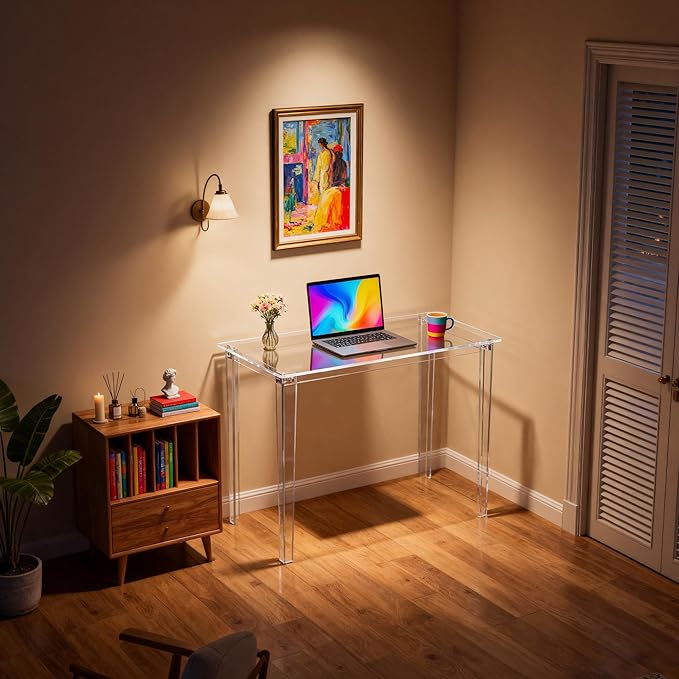 Acrylic Desk, Clear Modern Writing Table for Home Office (Clear, Nomal)