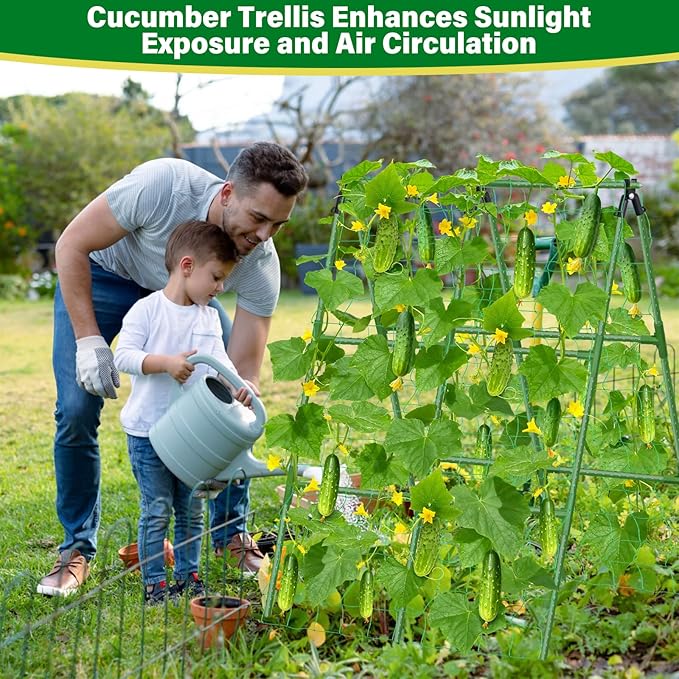 35x51 Inch Cucumber Trellis for Raised Bed, Adjustable A-Frame Garden Trellis for Climbing Plants Outdoor with Climbing Net, Meal Plant Trellis for Vegetables Pea Bean Tomato Squash Grape