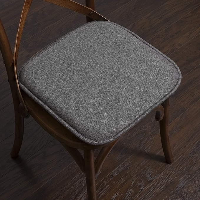 Sweet Home Collection Chair Cushion Memory Foam Pads Honeycomb Pattern Slip Non Skid Rubber Back Rounded Square 16" x 16" Seat Cover, 2 Pack, Charlotte Gray