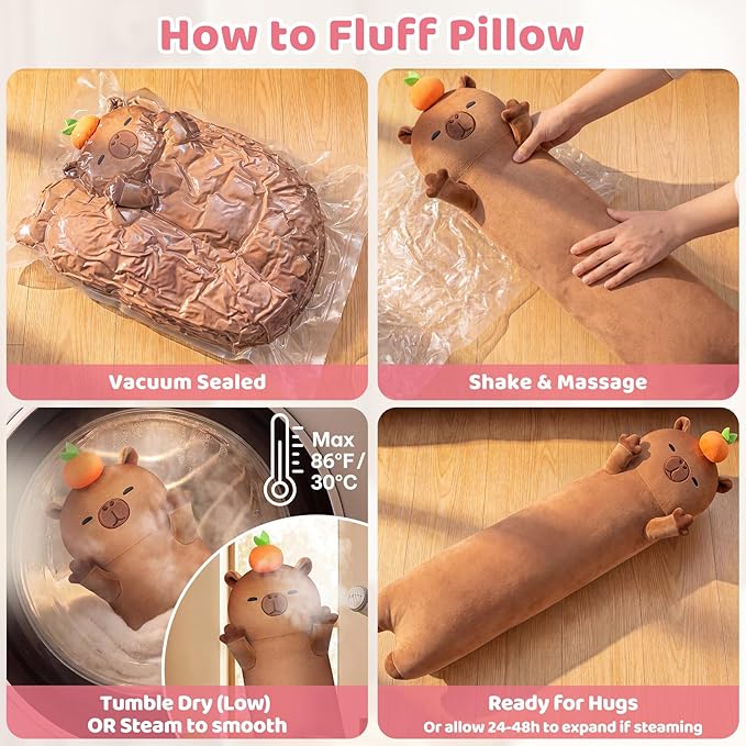 Mewaii Long Capybara Plush 5 Sizes, 120% Extra Filling Giant Plushness Kids Body Pillow, Kawaii Cute Capybara Stuffed Animals Plushies, Big Long Body Pillow Cat Plush Gift for Girls 44”