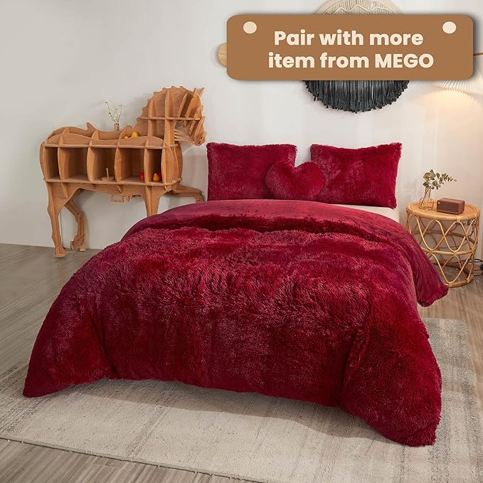 MEGO Luxury Fluffy Body Pillow Cover, 20x54 Shaggy Faux Fur Body Pillow Case, Red Soft Plush Fuzzy Body Pillowcase, Decorative Furry Long Bed Pillow with Zipper Closure Hug Pillow for Bedroom Red