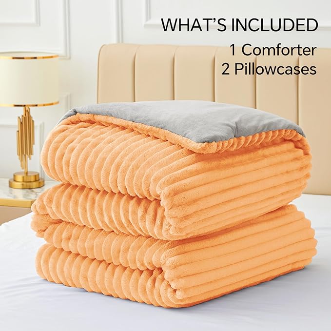 BEDELITE Fleece California King Comforter Set -Super Soft & Warm Fluffy Coral Bedding, Luxury Fuzzy Heavy Bed Set for Winter with 2 Pillow Cases