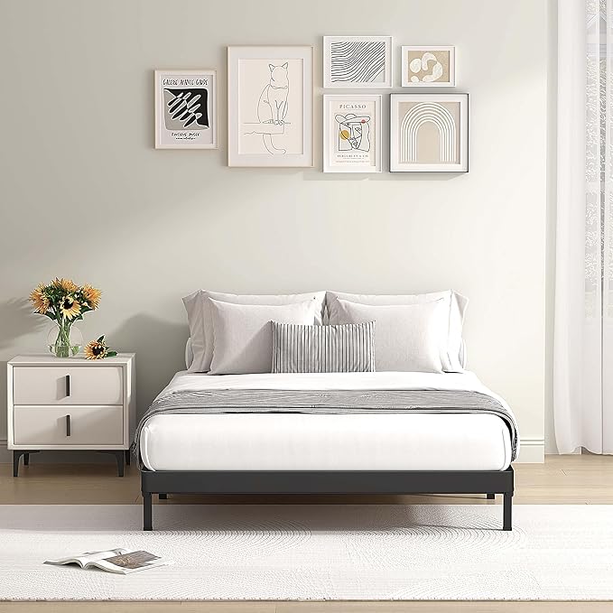 MAF 2 Inch Queen Box Spring with Round Corners, Low Profile Box Spring for Queen Bed, Bunkie Board with Wood Slats Bed Slat Replacement 3500 lbs Black Heavy Duty Mattress Foundation, Easy Assembly