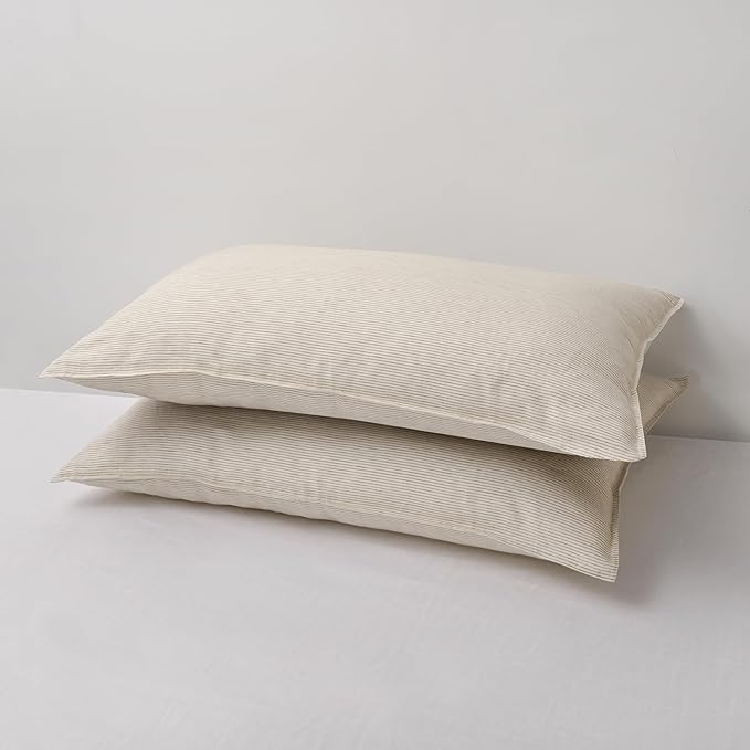 CHUFFED 100% French Linen Pillow Cases King Size Set of 2, Stone Washed Flax Pillow Covers with Zipper Closure - Breathable & Cooling for Hot Sleepers,20x36 Inches, Brown Stripe
