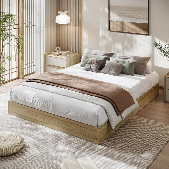 IDEALHOUSE Platform Bed Frame Full Size,Wooden Slat Support,No Box Spring Needed, Easy Assembly, Natural