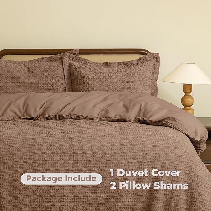 Dreamology Waffle Weave Duvet Cover Queen, Queen Bedding Set,100% Cotton Waffle Duvet Covers with Zipper Closure, Soft Textured & Breathable,Duvet Cover Queen 3 Pieces (Brown)