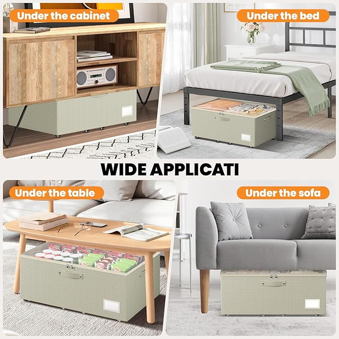 Dayacoco Under Bed Storage With Wheels,10 Inches Under Bed Storage Containers,65L Large Capacity,No Assembly Required Rolling Under Bed Storage for Clothes,Blankets,Shoes,Beige