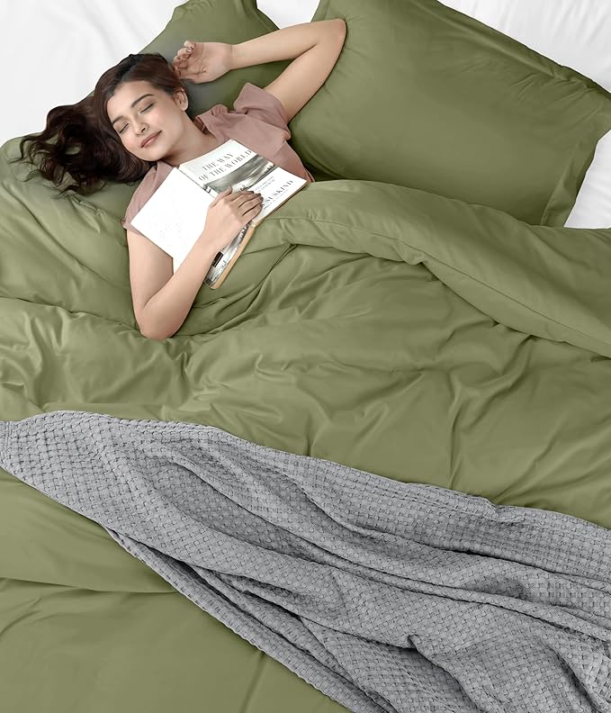 Utopia Bedding Duvet Cover Queen Size - 3 Piece with Zipper Closure - 1 Comforter Cover 90X90 Inches & 2 Pillow Shams 20X26 Inches (Olive) Comforter Not Included