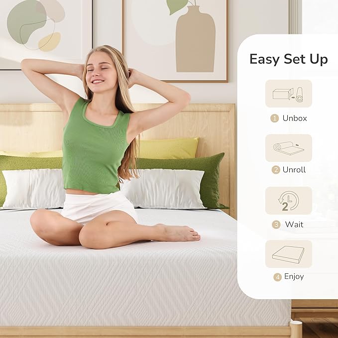 MLILY Full Mattress in a Box, 12 inch Mattresses for Platform Bed Double Size Daybed Bunk, Green Tea Memory Foam Mattress for Cool Sleep & Pressure Relief, Medium Firm
