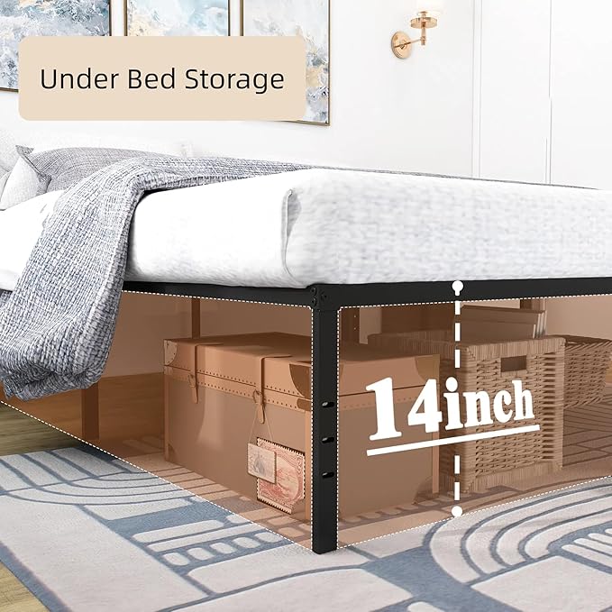 FONTOI Queen Bed Frame, 14 Inch High Metal Platform Bed with Underbed Storage, Max 3500lbs Heavy Duty Metal Slat Support, Easy Assembly, No Box Spring Needed & Noise Free, Black