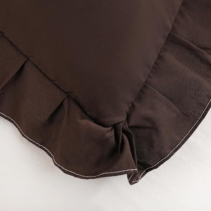 Merryword Dark Brown Pillow Shams Chocolate King Pillowcases Cute Pillow Cover Set of 2 Soft Shabby Chic Ruffled Pillowcases 2 Pack (King (20''x36''), Chocolate)