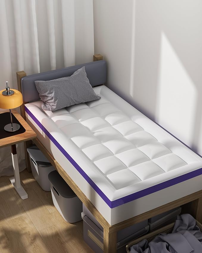 ChiXpace Dual Layer 4 Inch Memory Foam Mattress Topper Full XL - 2 Inch Gel Memory Foam and 2 Inch Pillow Top Mattress Pad,7-Zone Egg Crate Full XL Size Mattress Topper (White)