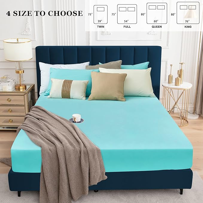 Sufdari Cal King Mattress Protector,Waterproof Mattress Protector,Fitted Sheet Style Mattress Cover with 18" Deep Pocket,Washable and Comfortable-Aqua,California King