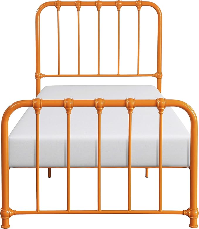Lexicon Twin Metal Bed Frame, Platform Bed with Strong Metal Slat Support Under Bed Storage, Twin Bed Frame with Headboard, No Box Spring Needed, Easy Assembly, Twin, Orange