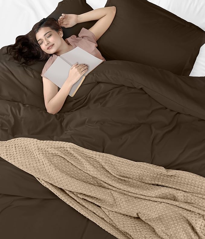 Utopia Bedding Duvet Cover Queen Size - 3 Piece with Zipper Closure - 1 Comforter Cover 90X90 Inches & 2 Pillow Shams 20X26 Inches (Brown) Comforter Not Included