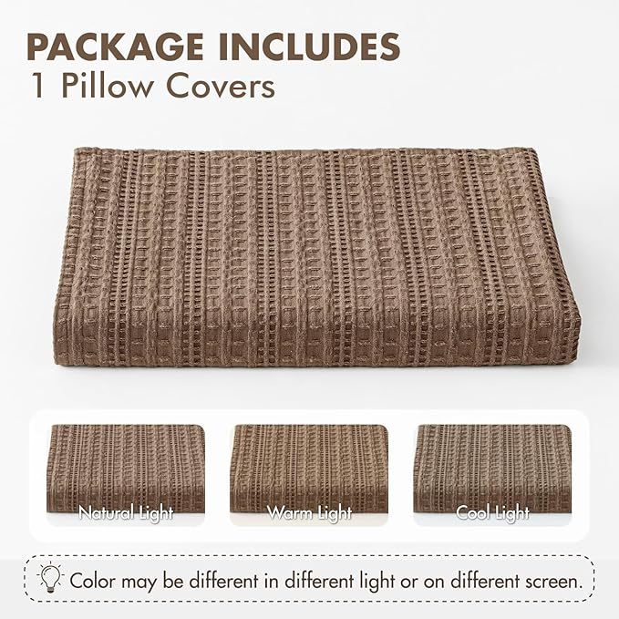 100% Cotton Waffle Weave Body Pillowcase, 1 Pack 20x54 Decorative Body Pillow Cover for Bed Couch Sofa, Neutral Long Cushion Sham Modern Farmhouse Home Decor, Brown