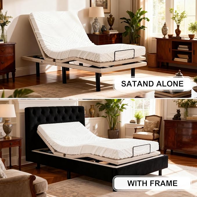 Fromann Twin XL Adjustable Bed Frame, Adjustable Bed Base with Massage, Wireless Remote, Lumber Support, Zero Gravity, Head & Foot Incline, Head Top Pillow Tilt, USB Ports, Nightlight, Anti-Snore
