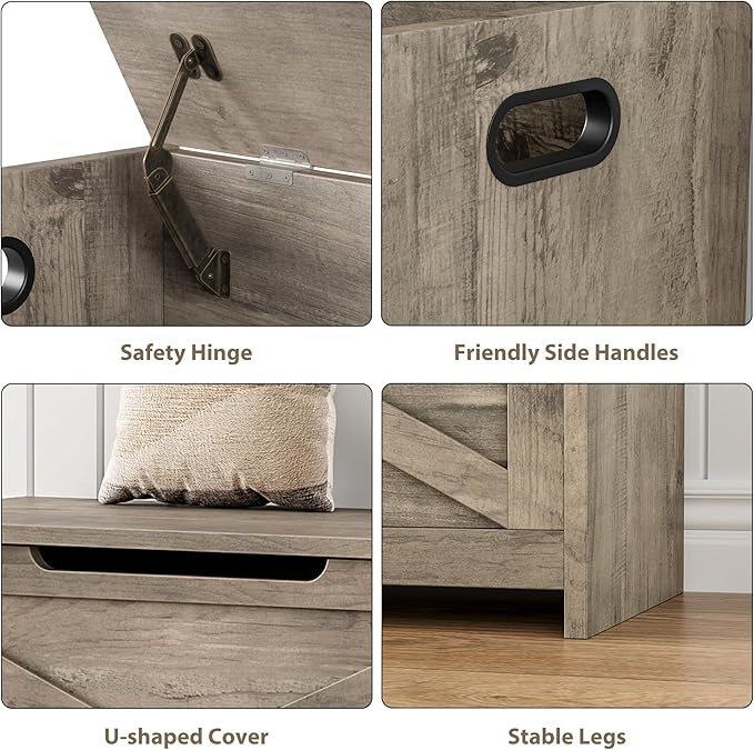GarveeHome 30 in Storage Chest, Wooden Storage Bench with Safety Hinge, Easy Assembly, Large Shoe Bench for Entryway, Living Room, Bedroom