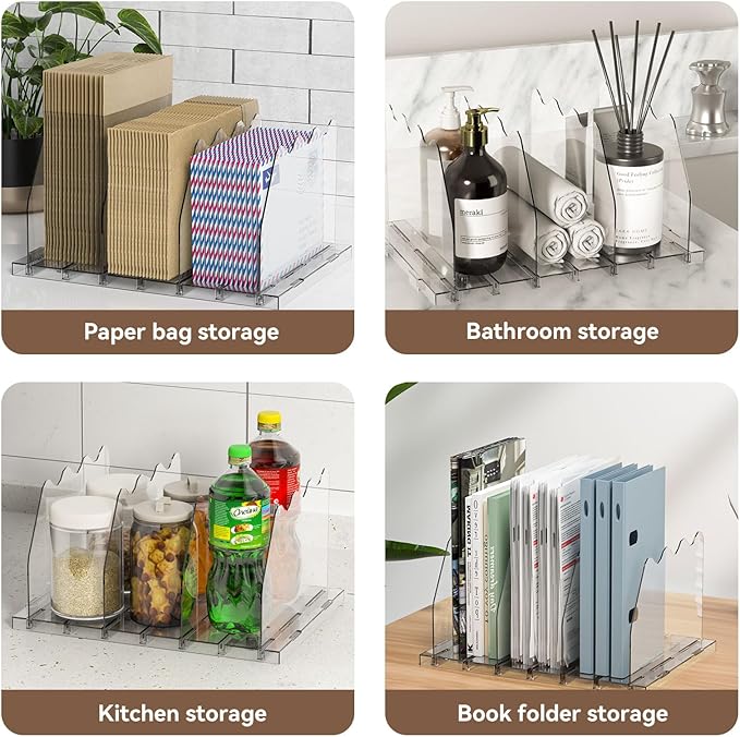 SOYO Adjustable Clear Purse Organizers for Closet, Acrylic Shelf Divider for Bag and Purse Storage, Pocketbook and Handbag Organizer, Bookshelf Separator Organizers for House, Office Use, Clear,2pc