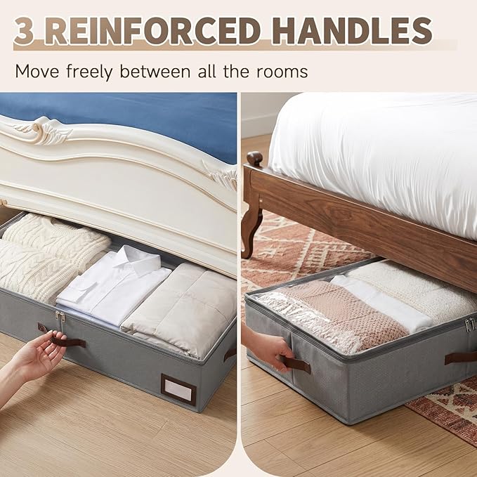 OIAHOMY 2 Pack Under Bed Storage with 4 Compression Bags, Underbed Organizers for Bedroom & Closet, Fits Beds Higher than 5.9", Space-Saving for Seasonal Clothes, Blankets & Shoes - Black