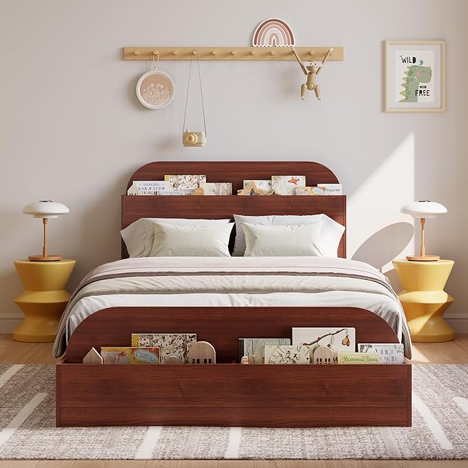 Garvee Twin XL Size Bed Frame with Storage Headboard and Raised Footboard – Wooden Twin-Floor Low Platform Bed for Kids, Heavy Duty & Noise Free, No Box Spring Needed, Espresso