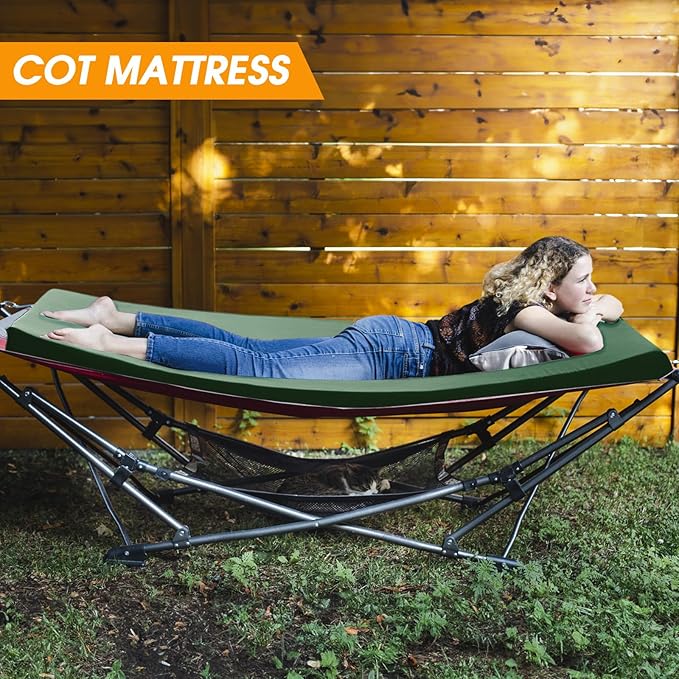CYMULA Camping Cot Mattress 2in Memory Foam Sleeping Pad,Soft Warm Non-Slip Camping Mattress Topper with Retaining for Adults,Portable Roll up Pad for Travel(only Mattress)