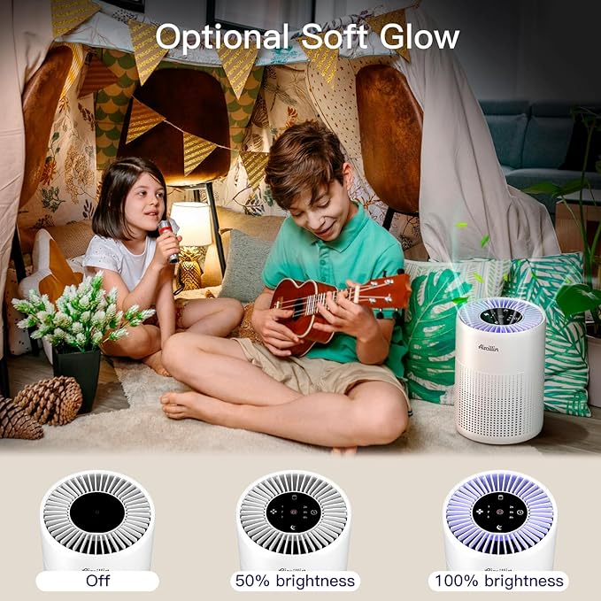 Aircillin 2 Pack Air Purifiers for Bedroom H13 True HEPA Air Filter Cleaner, Odor Eliminator, Remove Smoke Dust Pollen Pet Dander, Night Light For Home Living Room Dorm, Quiet 24dB Filtration System