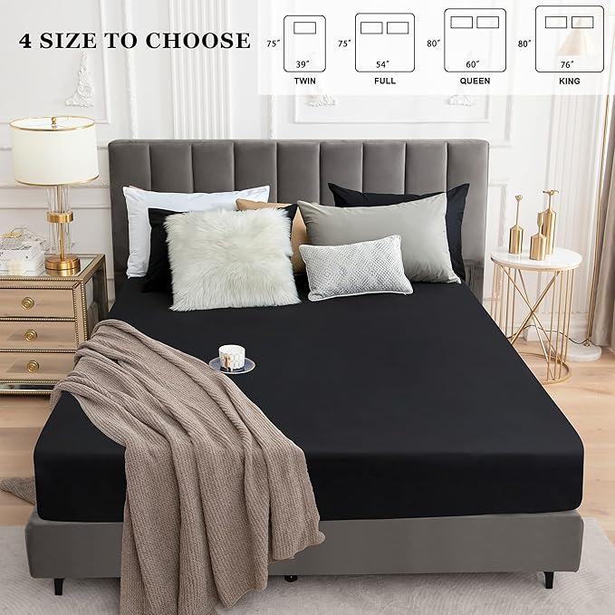 Sufdari Twin XL Mattress Protector,Waterproof Mattress Protector,Fitted Sheet Style Mattress Cover with 18" Deep Pocket,Washable and Comfortable-Black,Twin XL