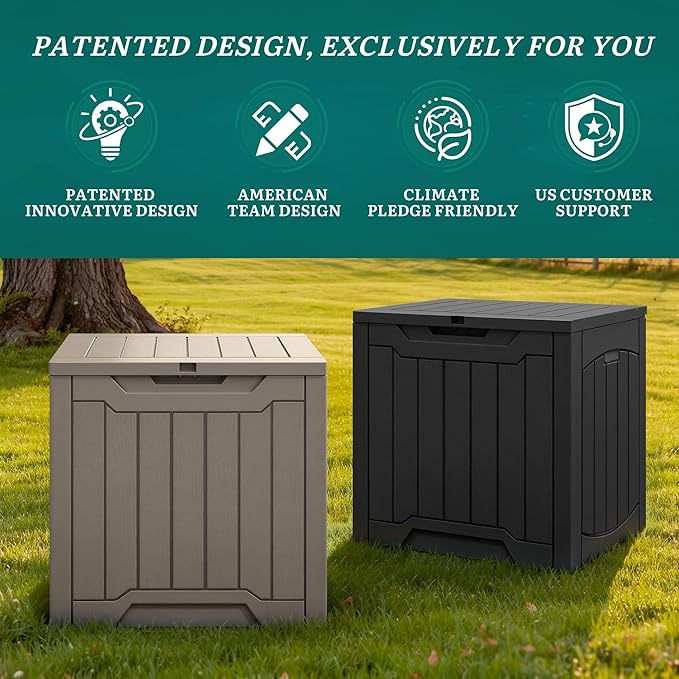 YITAHOME Outdoor Resin Storage Box 31 Gal, Water-resistant Patio Deck Box Outdoor Storage Box for Pillows, Garden Equipment, Securely Lockable, Light Brown