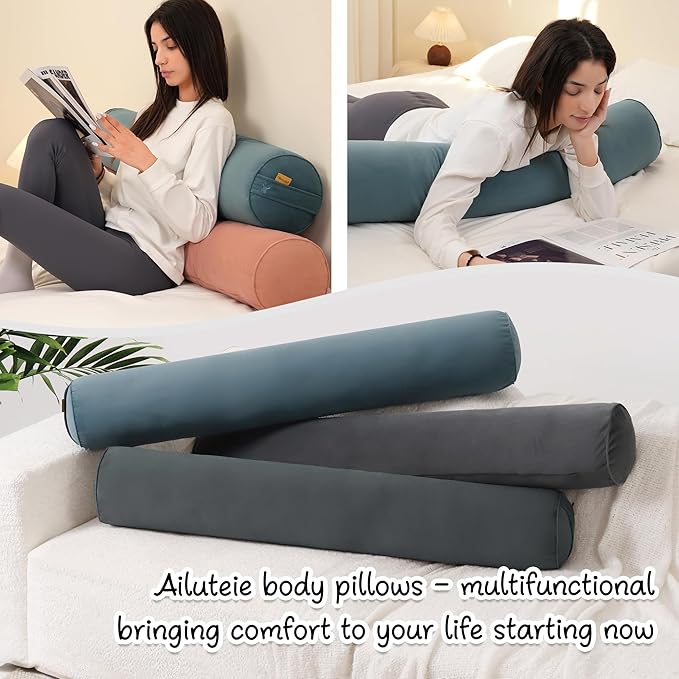 Body Pillow for Adults,Long Round Pillow,Big Cylindrical Pillow,Large Full Bolster Pillows for Side Sleepers (Slate Blue, 59"*7.87")